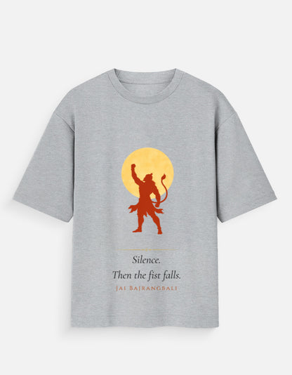 Silence Then The Fist Falls oversized t-shirt – premium 180 GSM cotton Hanuman mythology DesiThreads