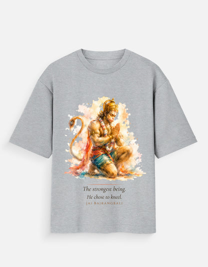 The Strongest Being Chose To Kneel oversized t-shirt – premium 180 GSM cotton Hanuman mythology DesiThreads