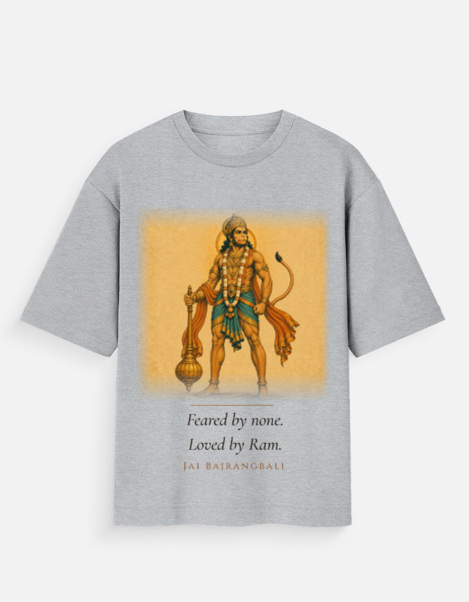 Feared By None oversized t-shirt – premium 180 GSM cotton Hanuman mythology DesiThreads