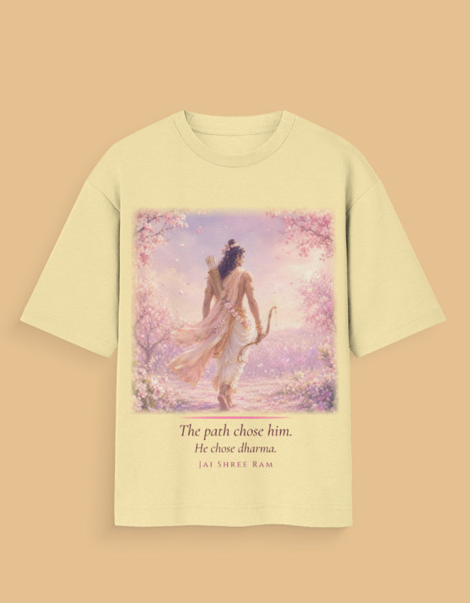 The Path Chose Him oversized t-shirt – premium 180 GSM cotton Ram mythology DesiThreads