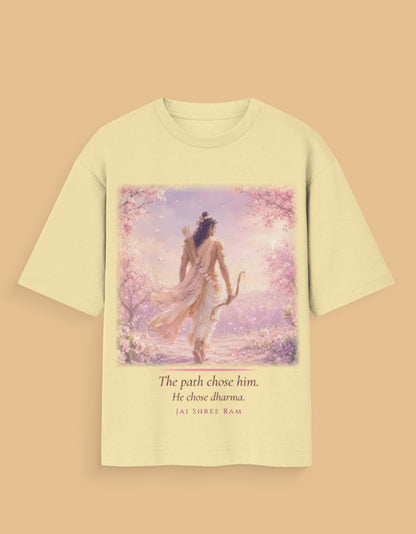The Path Chose Him oversized t-shirt – premium 180 GSM cotton Ram mythology DesiThreads