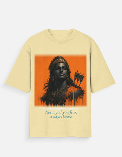 Not A God You Fear oversized tee front – Hanuman spiritual streetwear DesiThreads