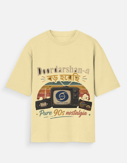 Doordarshan Diaries oversized tee black – Bengali retro 90s graphic tee Kolkata India
