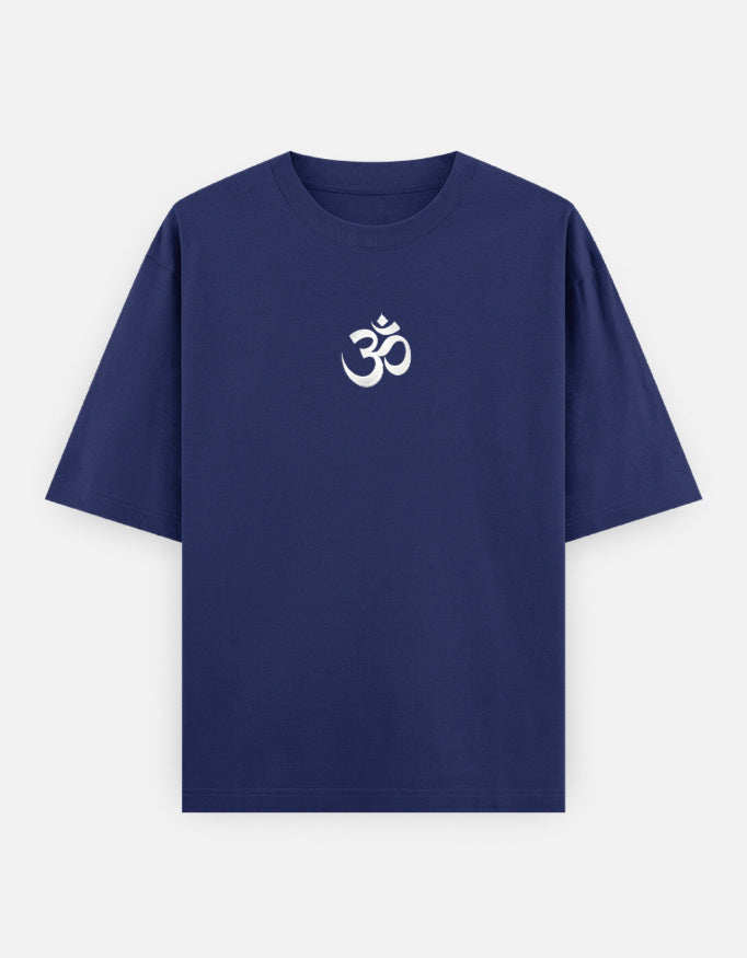 The Adiyogi Oversized T-Shirt - Navy Front View Premium 240 GSM - DesiThreads