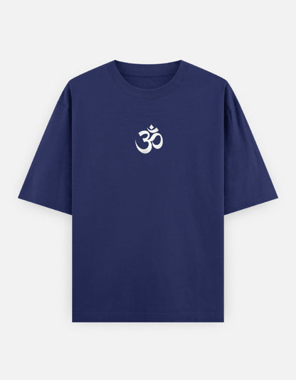 The Adiyogi Oversized T-Shirt - Navy Front View Premium 240 GSM - DesiThreads